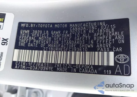 2015 Toyota Corolla L from USA, damaged, VIN 2T1BURHE5FC393610